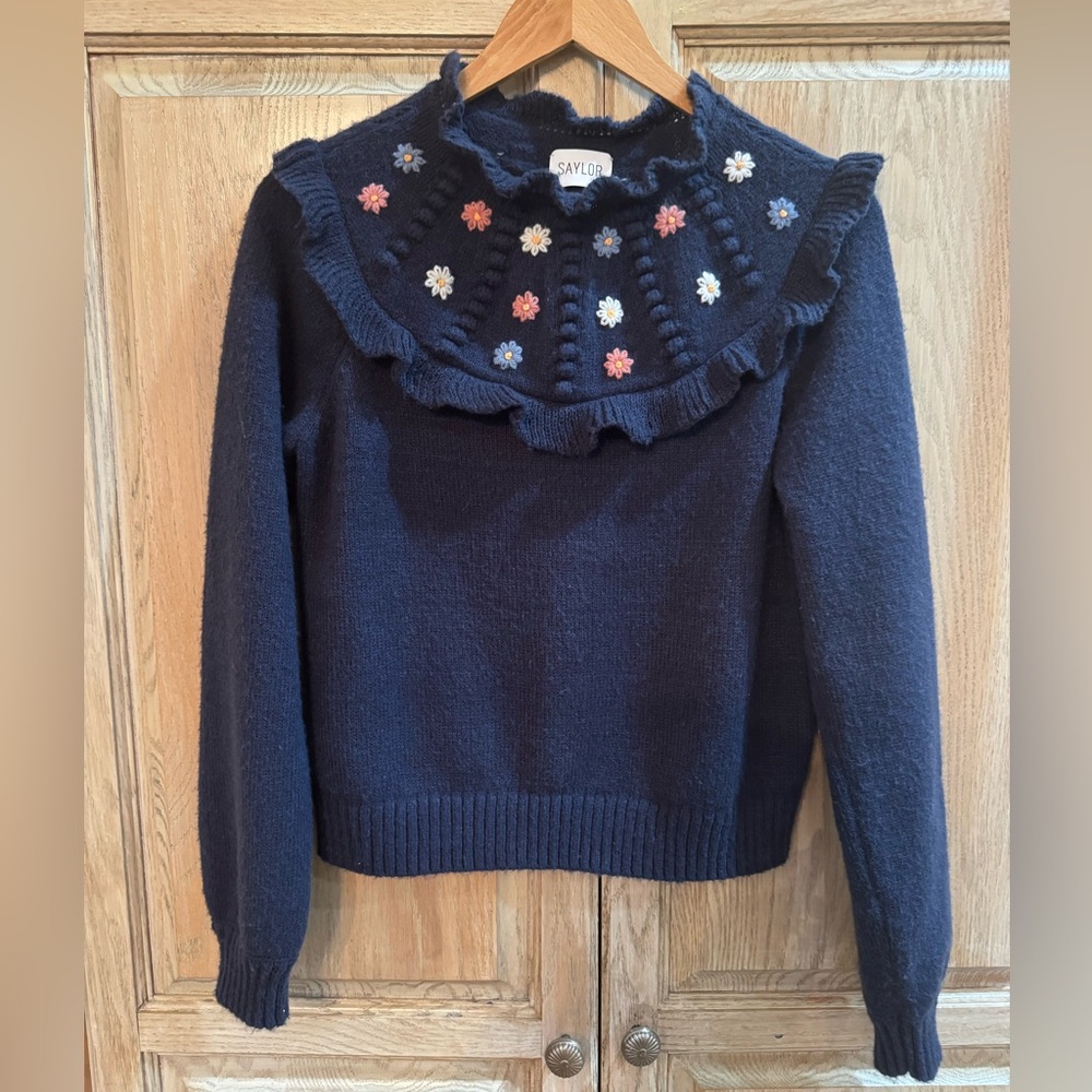 SAYLOR Navy Floral Embroidered sweater